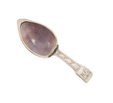 A George III silver-mounted cowrie shell caddy spoon, by Throop and Co., Birmingham circa 1810,