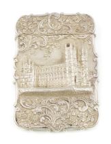 An early-Victorian silver 'castle-top' card case, Westminster Abbey, by Nathaniel Mills,
