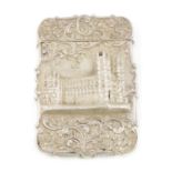 An early-Victorian silver 'castle-top' card case, Westminster Abbey, by Nathaniel Mills,