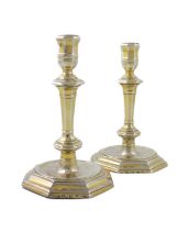 A pair of Queen Anne silver-gilt candlesticks, by Simon Pantin, London 1713, tapering octagonal