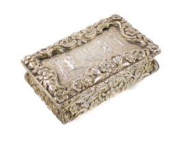 A Victorian silver snuff box, by Willmore & Co., Birmingham 1842, rectangular form, chased scroll