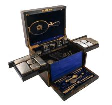 A Victorian silver travelling dressing table set, by Frederick Purnell, London 1878, plain mounts,