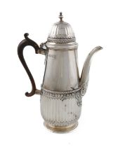 A Victorian silver coffee pot, by John Aldwinckle & Thomas Slater, London 1886, tapering circular