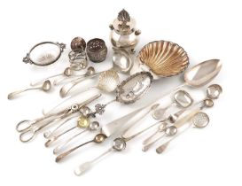 A mixed lot of silver items, comprising: a Victorian table cigar lighter, globular form, flame