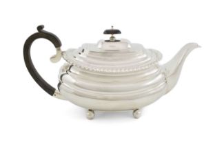 A silver teapot, by Jay, Richard Attenborough Co Ltd, Sheffield 1930, oblong bellied form, gadroon