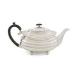 A silver teapot, by Jay, Richard Attenborough Co Ltd, Sheffield 1930, oblong bellied form, gadroon