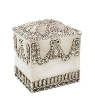 A George III silver tea caddy, by Edward Darvill, London 1775, rectangular form, with ribbon-tied