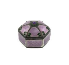 A Norwegian silver and enamel box, by David Andersen, hexagonal form, with panels of purple enamel