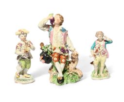 A Derby figure emblematic of Taste, c.1770, modelled as a young man seated on a rocky stump and