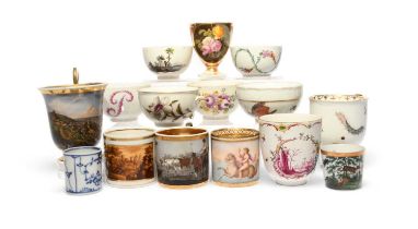 A study collection of Continental porcelain cups and teabowls, 18th and early 19th century,
