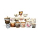 A study collection of Continental porcelain cups and teabowls, 18th and early 19th century,