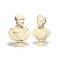Two Kerr & Binns (Worcester) Parian busts of Queen Victoria and Prince Albert, mid 19th century, the