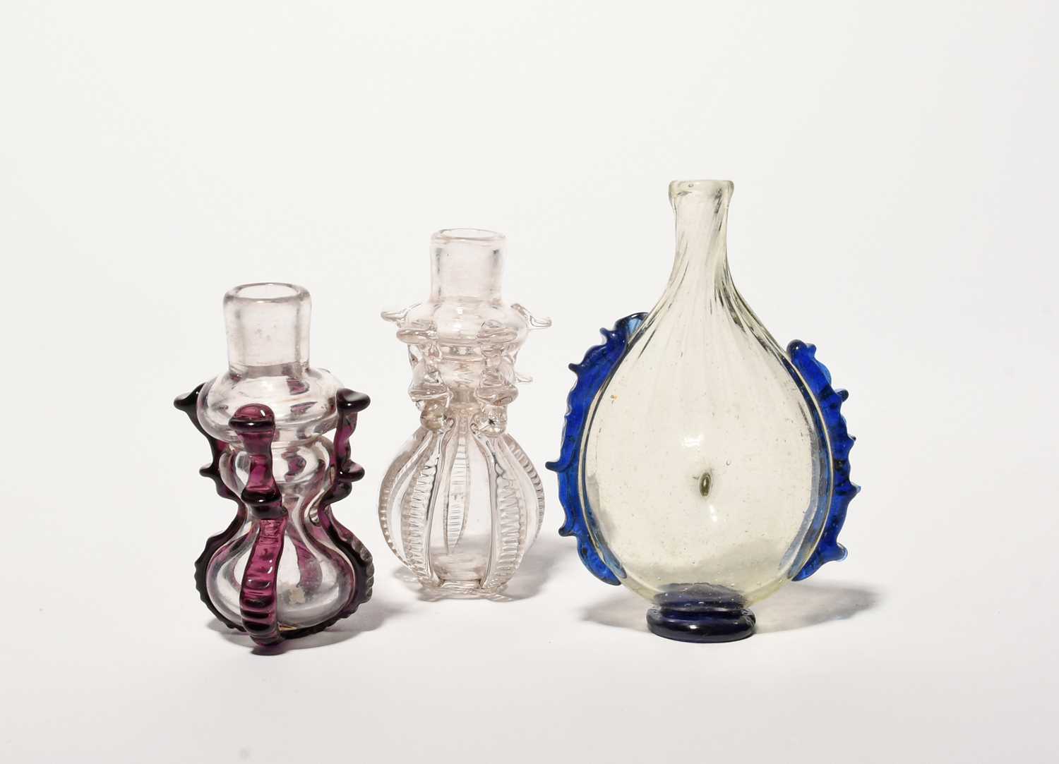 Three Continental glass scent bottles, late 18th century, one of flattened pear-shape applied with - Image 2 of 2