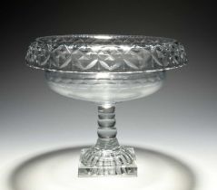 An Irish cut glass bowl or centrepiece, 19th century, the circular bowl with an everted rim cut with