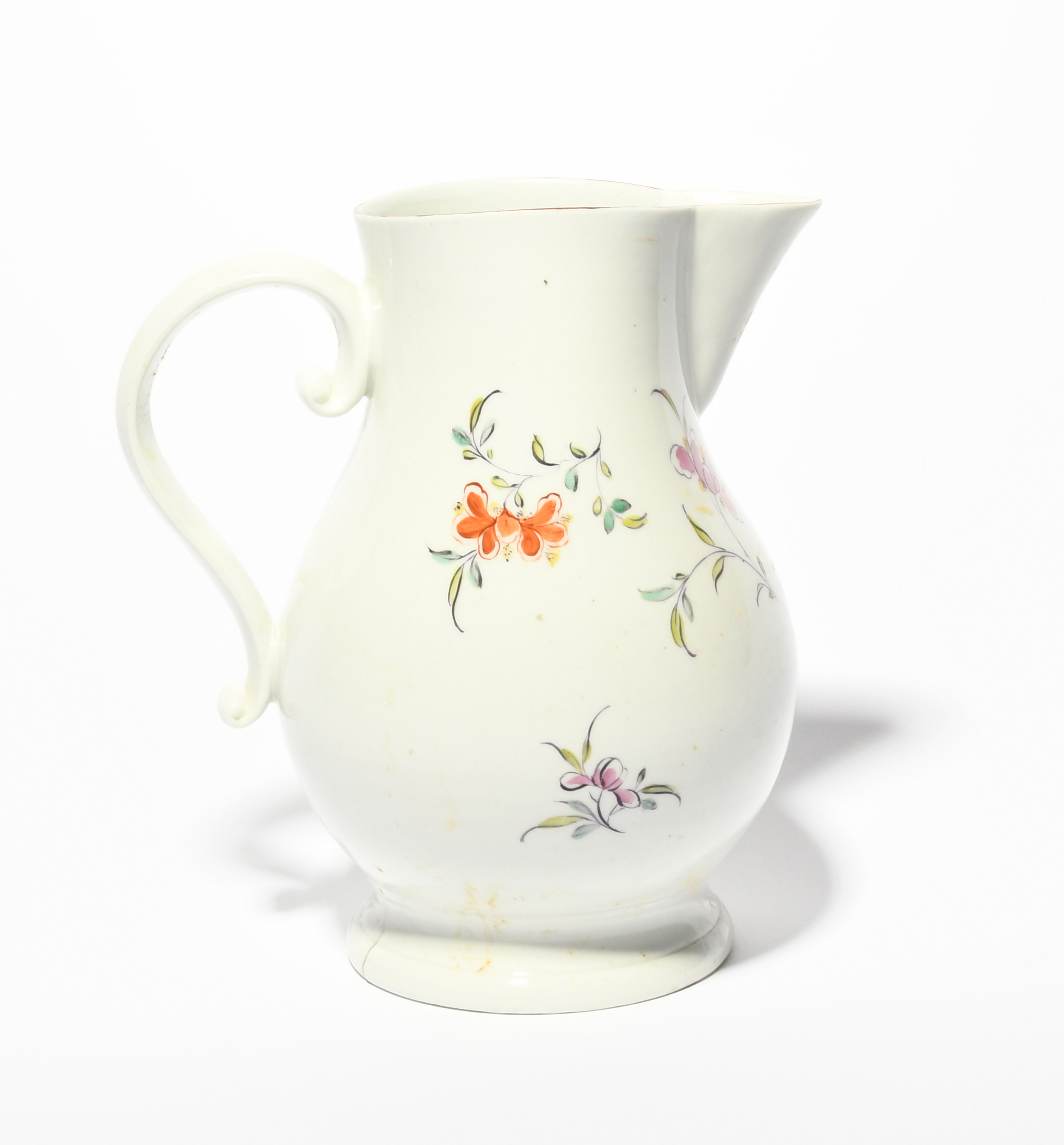 A Derby jug, c.1758-60, painted in the Kakiemon manner with a bird perched on flowering branches - Image 2 of 2