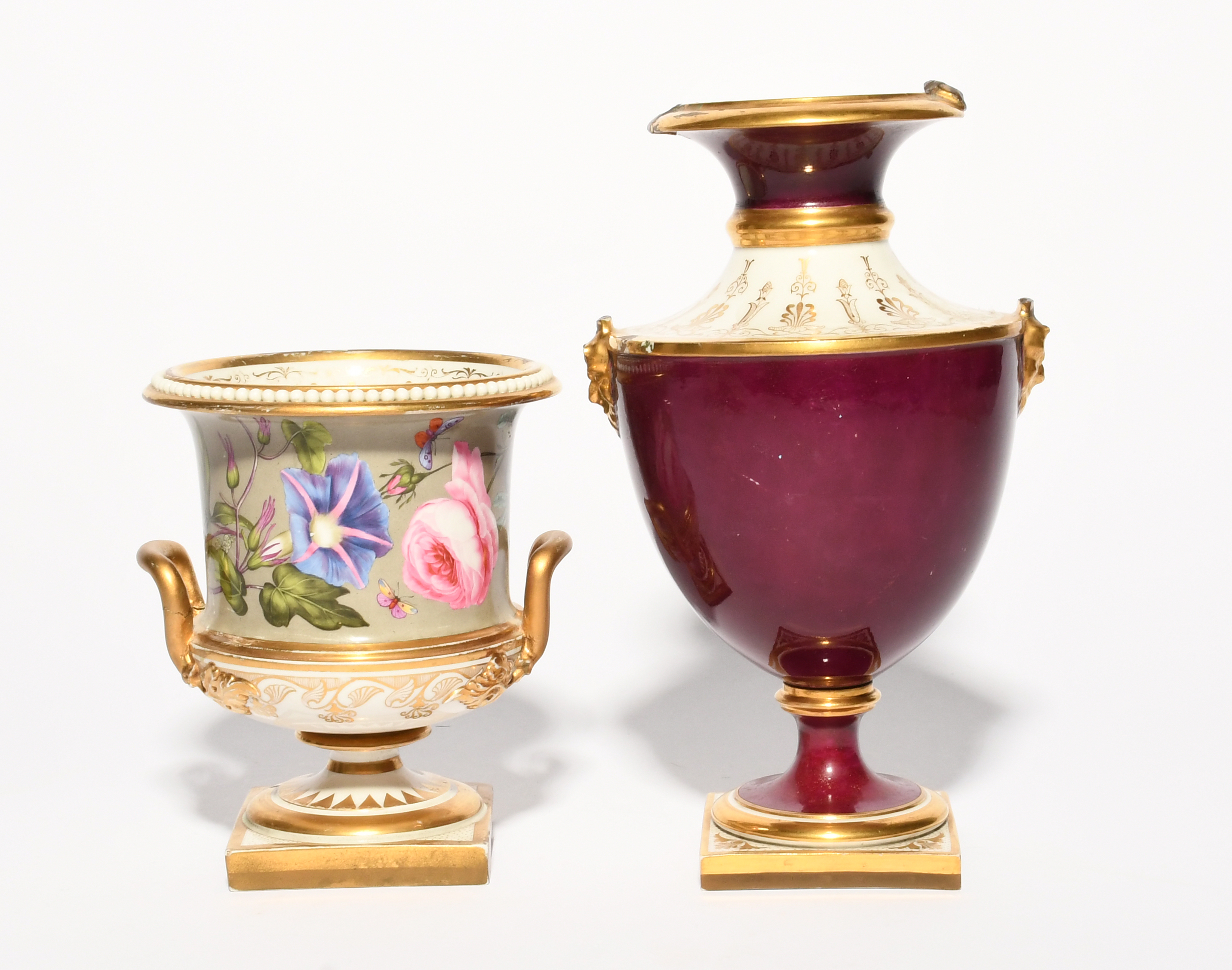 Two Flight Barr and Barr vases, c.1820-30, one well painted with a dog chasing a mallard duck onto - Image 2 of 4