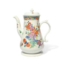 A rare and early Worcester coffee pot and cover, c.1752-53, the baluster shape derived from