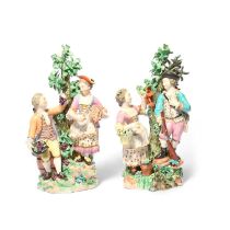 A pair of Derby figure groups of the Four Seasons, c.1770-75, each modelled with a couple, one