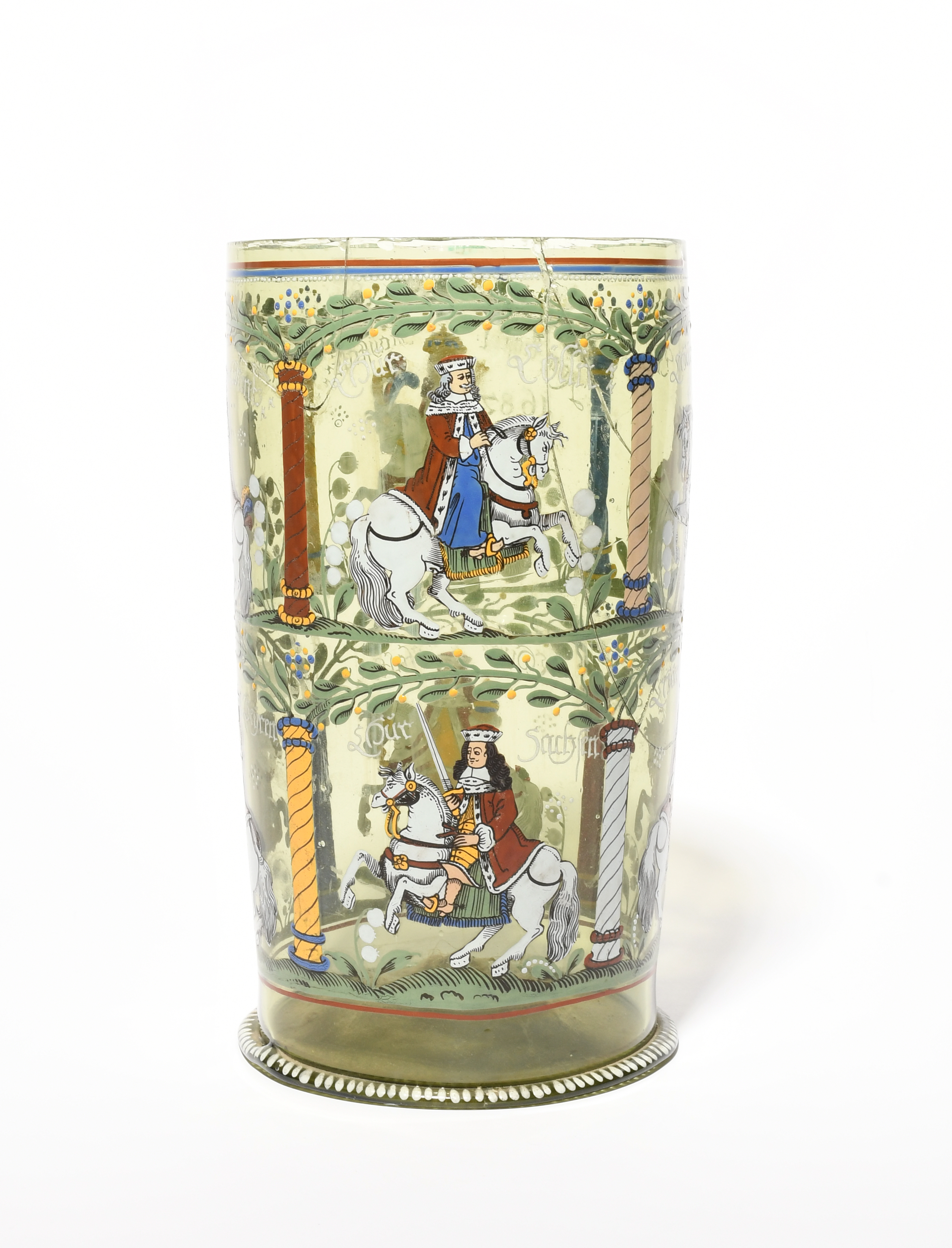 A German glass Electors Beaker (Kurfürstenhumpen), dated 1682, the tall cylindrical form enamelled - Image 3 of 4