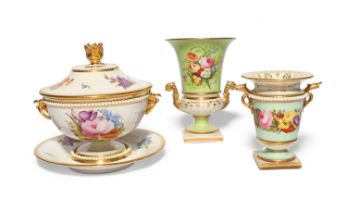 A Barr, Flight and Barr sauce tureen with cover and stand, c.1810, finely painted with flowers and