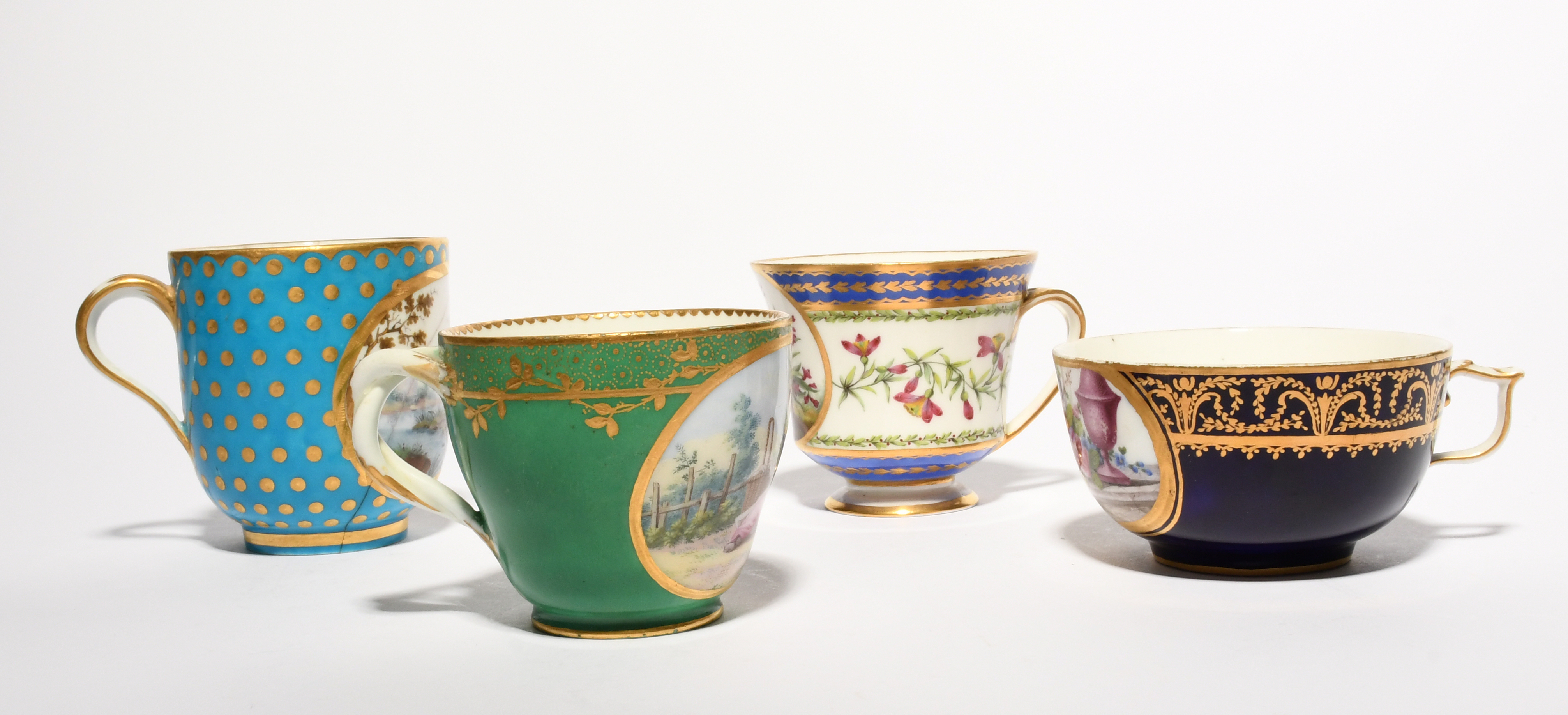 Four Sèvres cups, date codes for 1767 and 1791, one cup painted by Jean-Baptiste Tandart with - Image 2 of 3