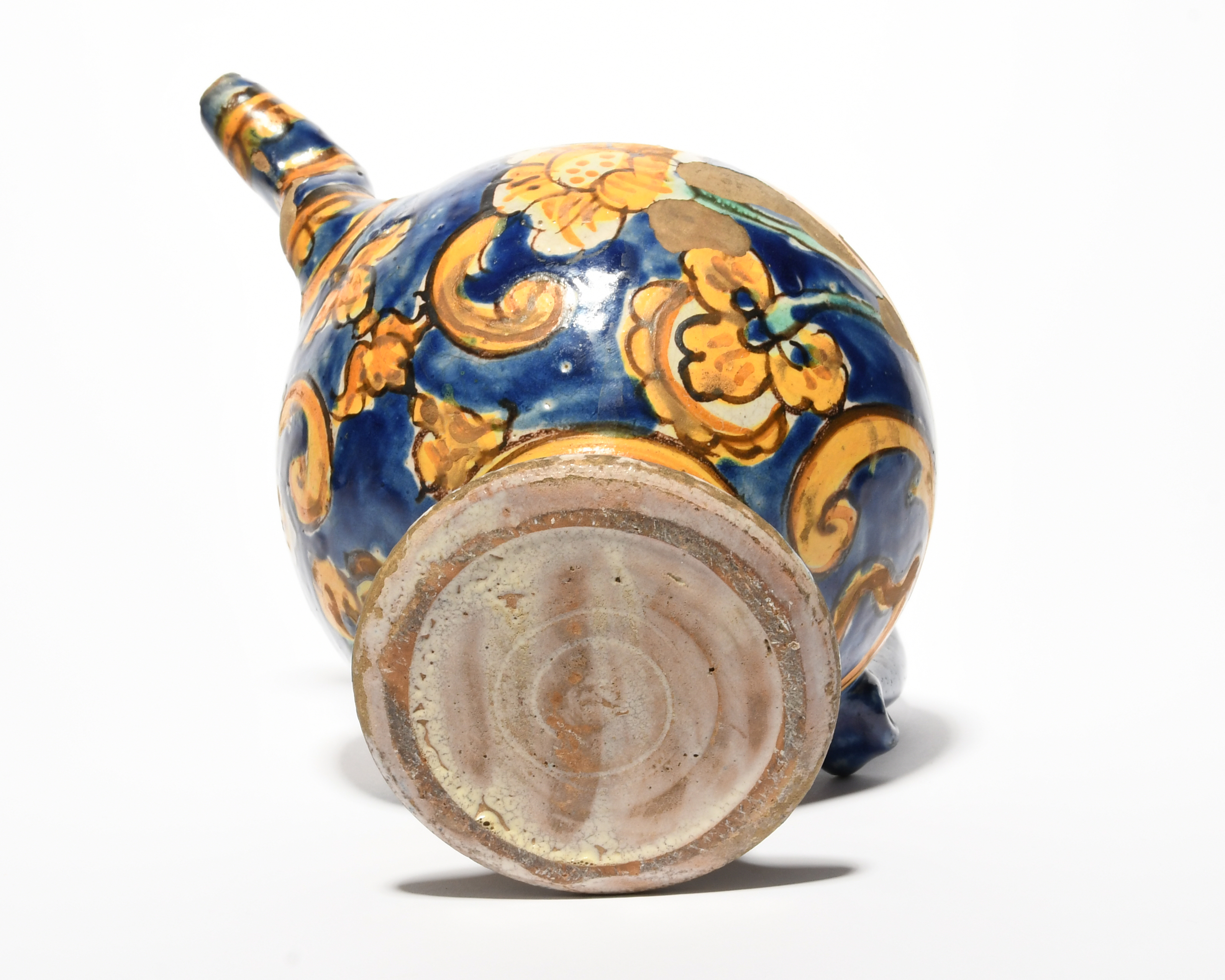 Two Caltagirone maiolica wet drug jars or ewers, 18th/19th century, typically decorated with - Image 2 of 3