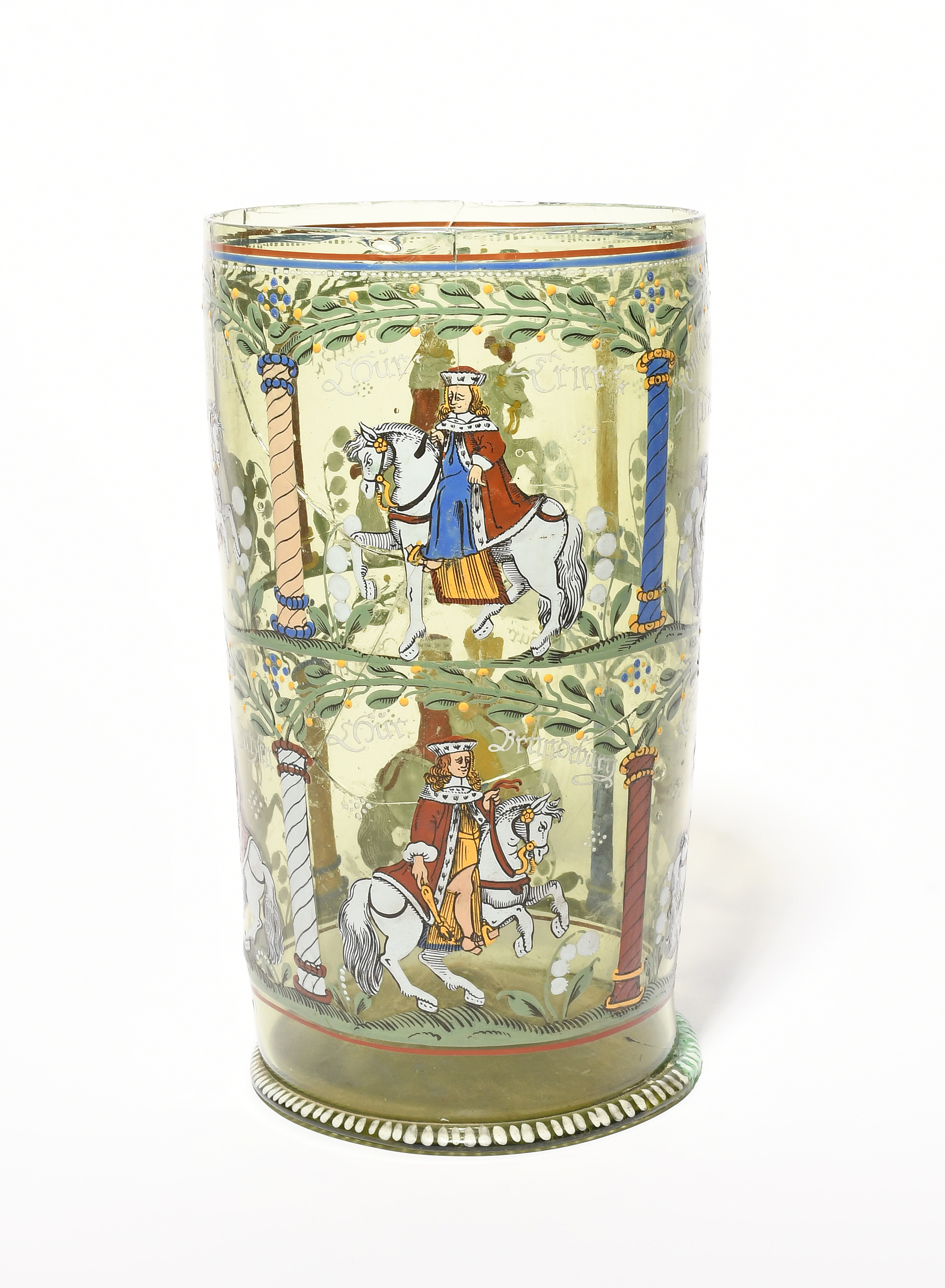 A German glass Electors Beaker (Kurfürstenhumpen), dated 1682, the tall cylindrical form enamelled - Image 2 of 4