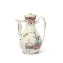 A Chinese Dehua porcelain Dutch-decorated ewer and cover, c.1680-1720, the decoration slightly