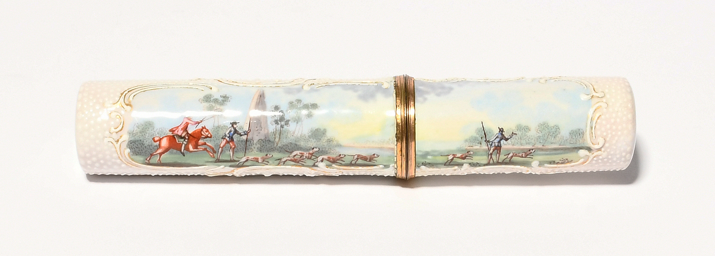 A good South Staffordshire enamel etui or bodkin case, c.1770, the cylindrical body painted with - Image 5 of 5
