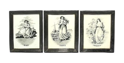 Three Staffordshire pearlware printed plaques, 1st half 19th century, printed with Faith, Hope and