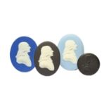 Four Wedgwood portrait plaques, 19th century, three Jasperware and modelled with a profile