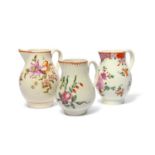 Three English porcelain milk jugs, c.1770-90, two Lowestoft and painted with flowers and trellis