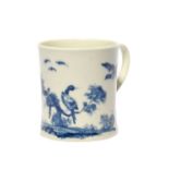 A Worcester blue and white coffee can or small mug, c.1757-58, painted with the Listening Birds