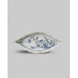 A rare and important blue and white Lowestoft spoon tray, c.1757-60, of a deep elongated shape