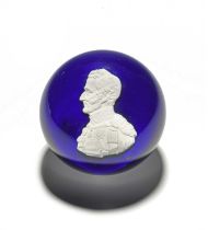 A Clichy sulphide paperweight, c.1850, set with a head and shoulders portrait of Arthur Wellesley,
