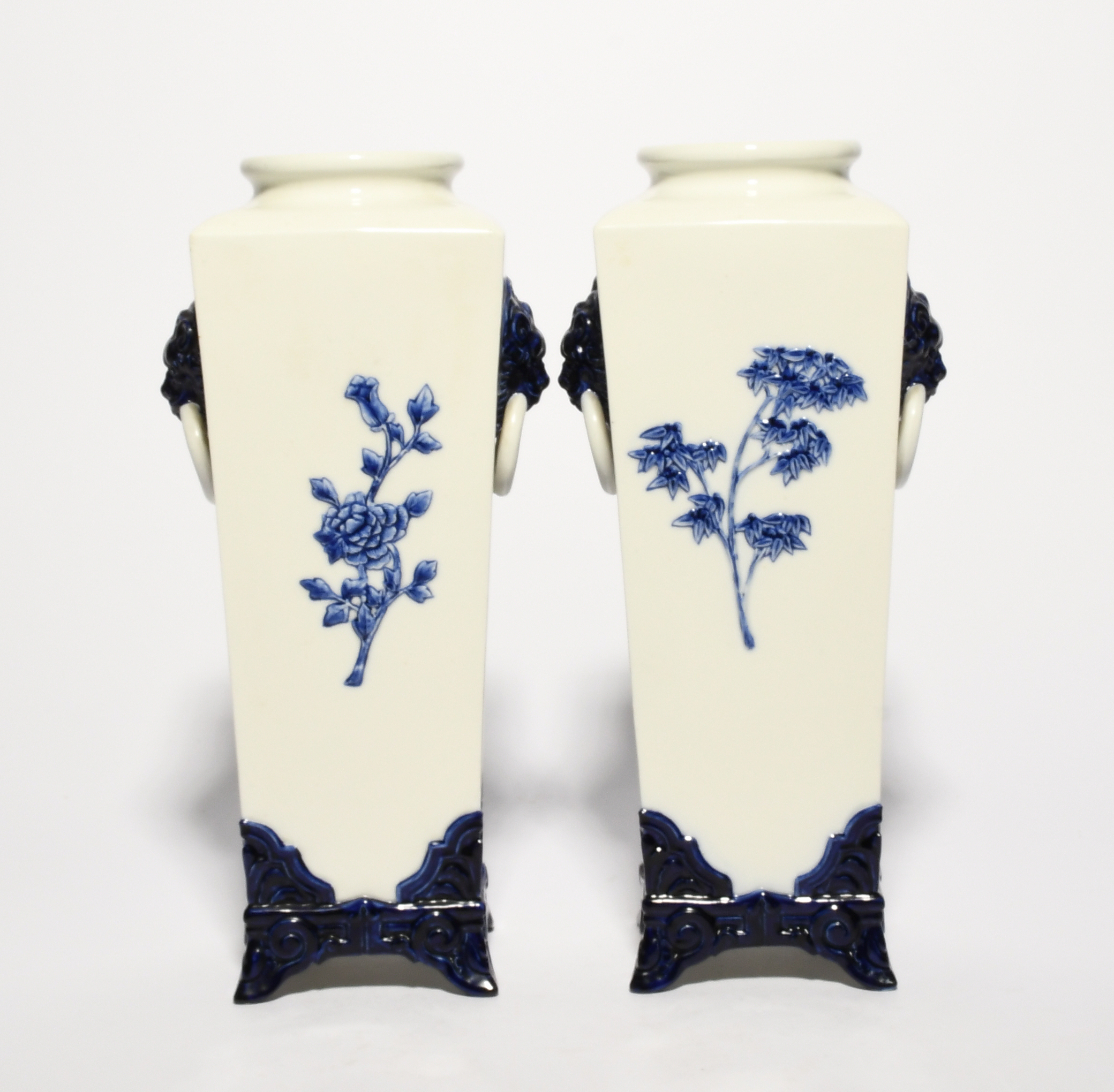 A pair of Royal Worcester Aesthetic Movement 'Japonism' vases, c.1870, the square forms moulded in - Image 3 of 4