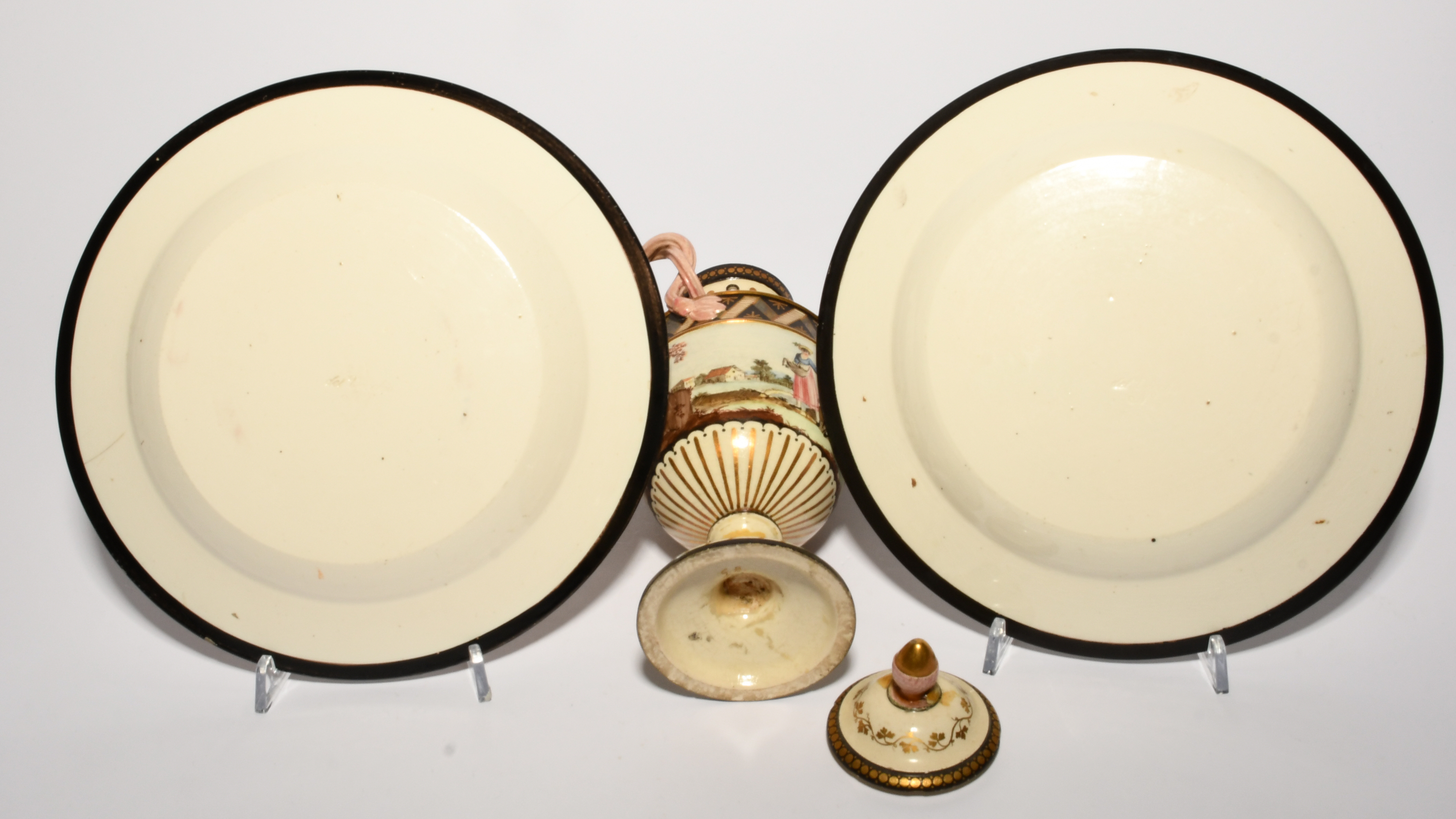 Two Naples (Guistiniani) creamware plates, 19th century, decorated in the Egyptian Revival manner - Image 2 of 2