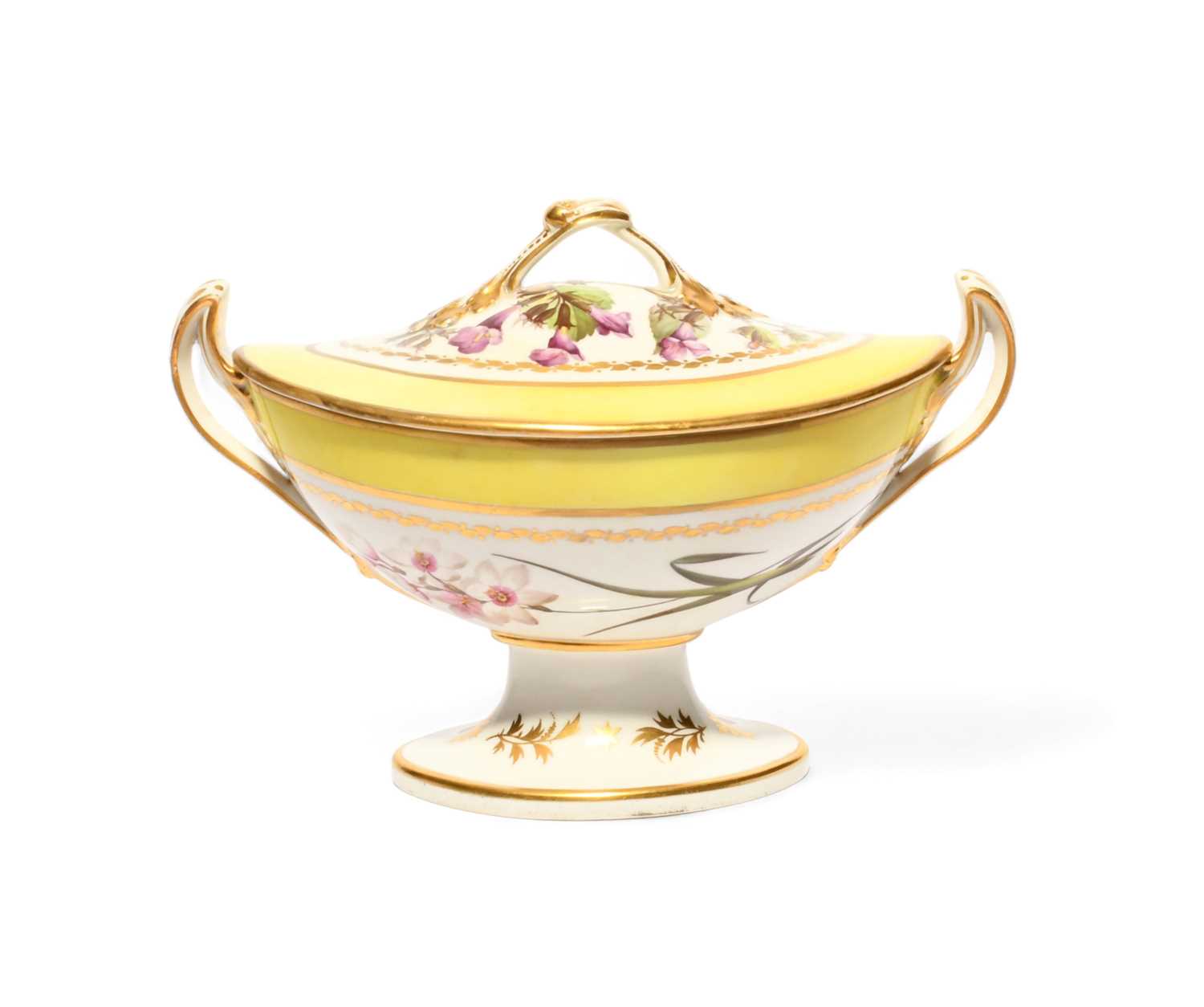 A Derby botanical sauce tureen and cover, c.1800, painted in pattern 216 with floral specimens of - Image 2 of 3