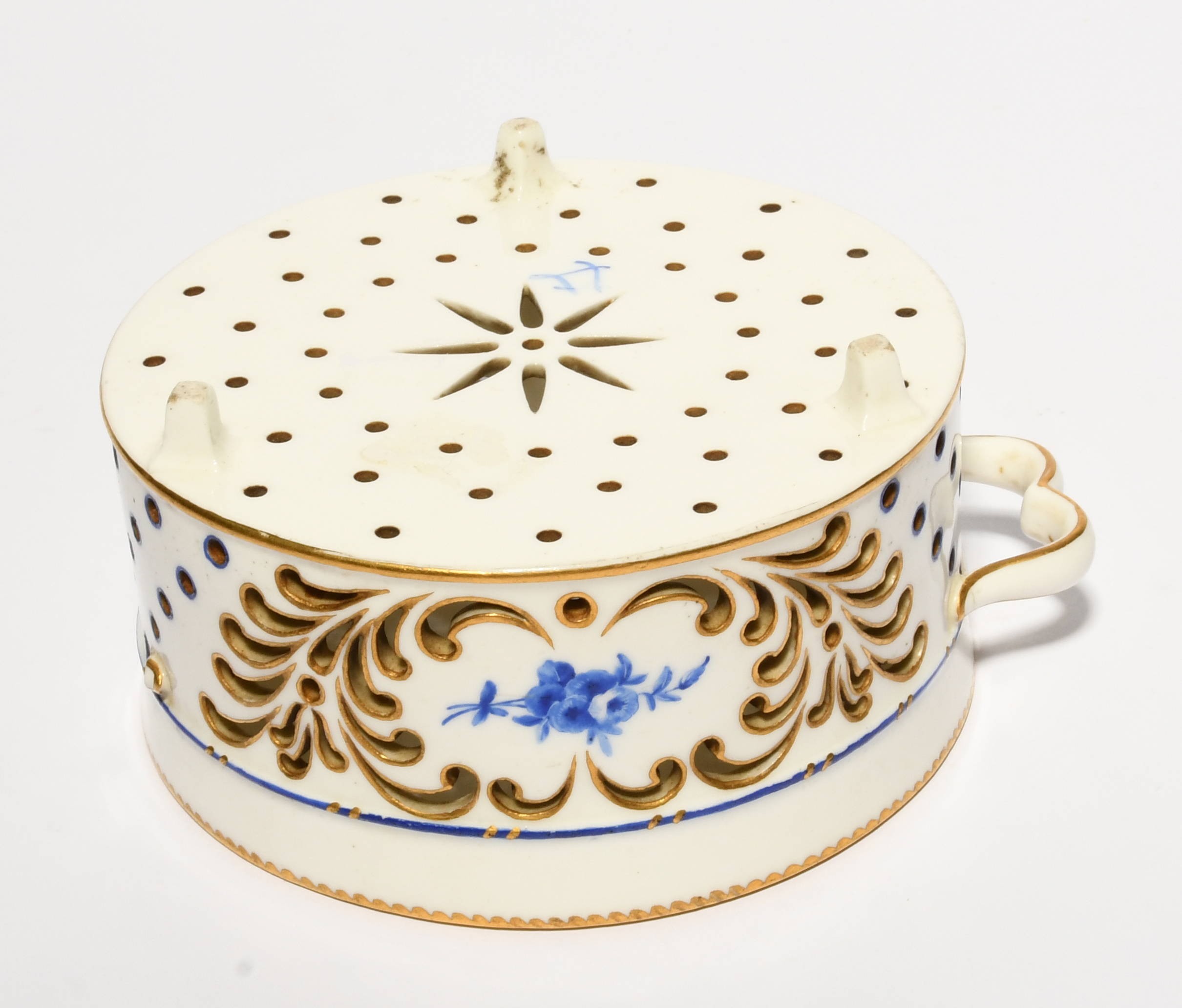 An early Sèvres or Vincennes cheese dish (fromager), c.1754-59, the shallow cylindrical form pierced - Image 3 of 3