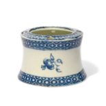 A rare Caughley blue and white inkwell, c.1780, of capstan shape, printed with small flower sprigs