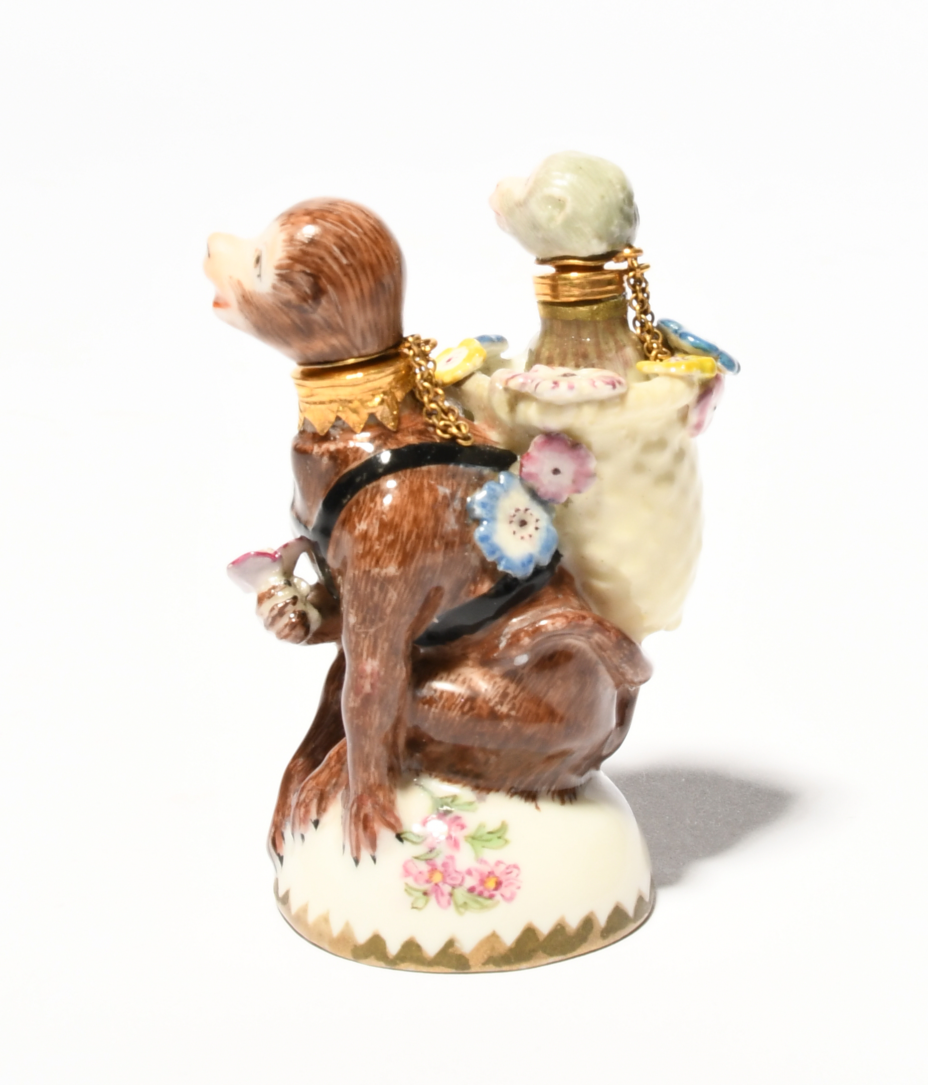 A rare Chelsea double scent bottle, c.1755, modelled as a brown monkey crouched on a domed base - Image 3 of 3