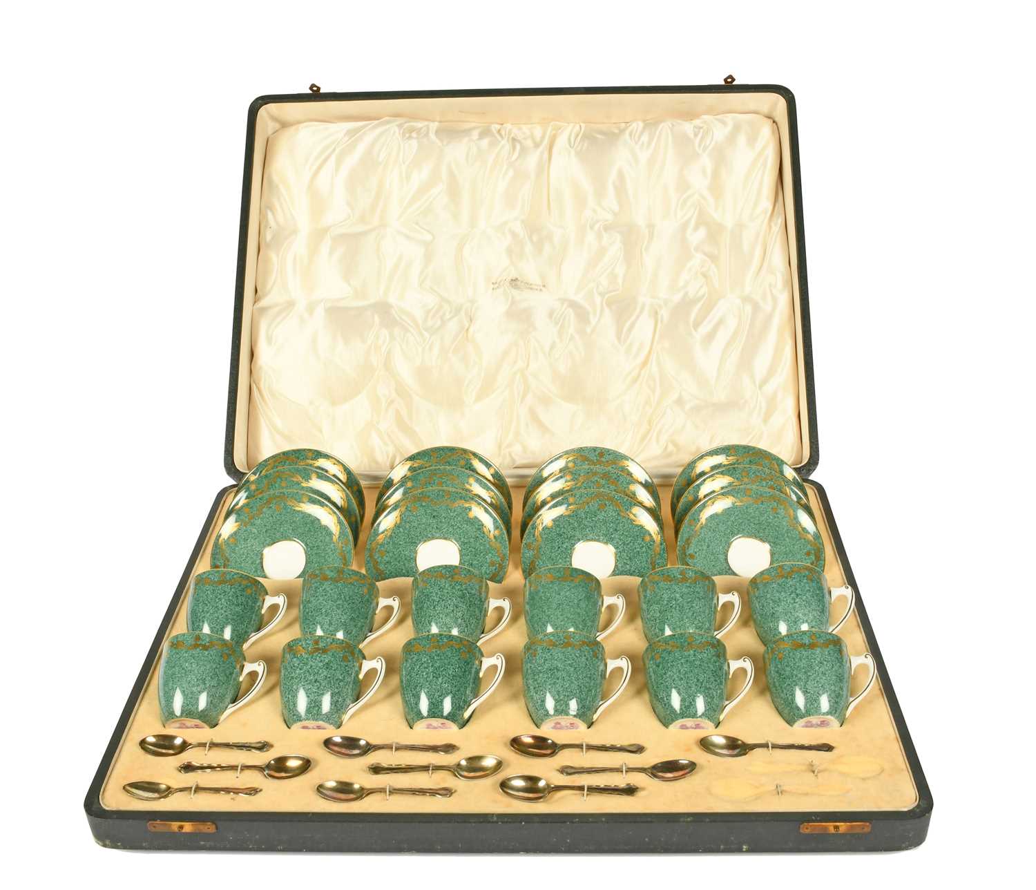 A cased Royal Worcester coffee set, date codes for 1936, including twelve coffee cups and twelve