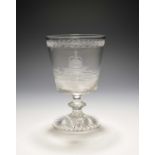 A glass rummer, 19th century, the bucket bowl engraved with the Honours of Scotland, the crown