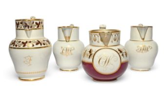Four Flight and Barr Worcester monogrammed jugs, c.1810-20, a pair simply decorated with gilt