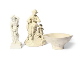 A Tournai figure group, c.1760, modelled with an impish figure, possibly Daphnis, playing the pan