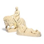 A large Minton Parian model of Una and the Lion, c.1860, by John Bell, the maiden seated sideways on