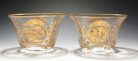 A pair of Continental glass bowls or vases, late 19th century, possibly St Louis, the oval forms