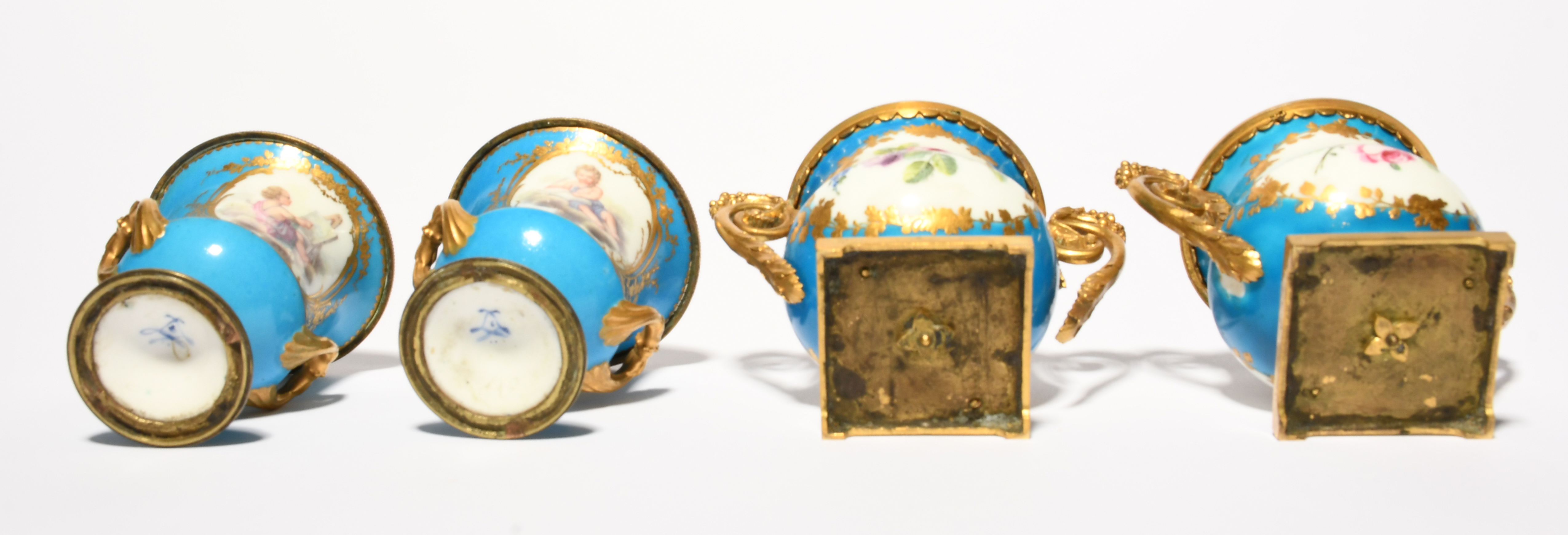 A pair of Sèvres ormolu-mounted small vases, 2nd half 18th century, painted with flower sprays - Image 2 of 3