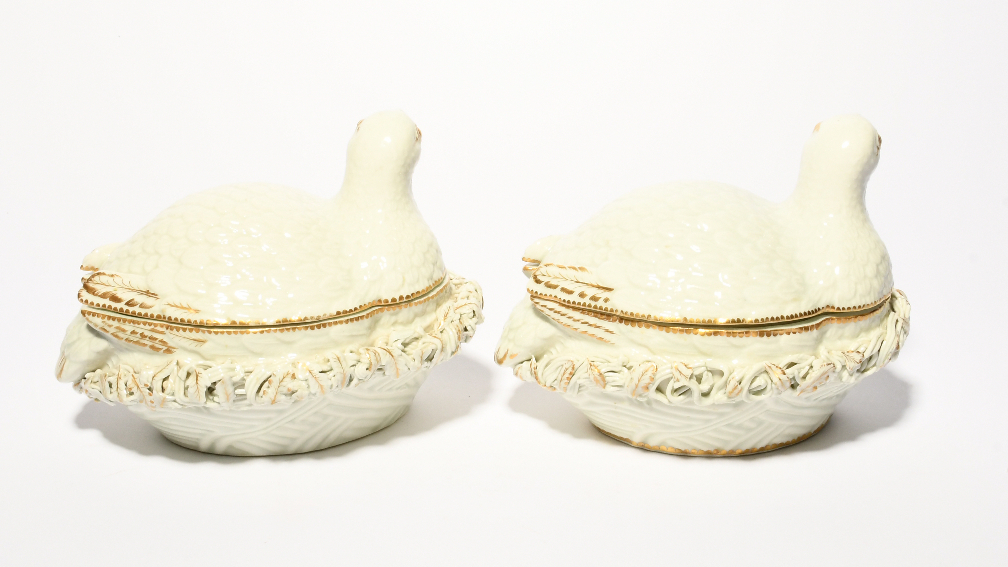 Two rare Worcester quail tureens and covers, c.1760, naturalistically modelled with heads slightly - Image 2 of 3