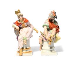 A pair of Berlin figures of Achilles and Minerva, 2nd half 18th century, each wearing a lilac robe